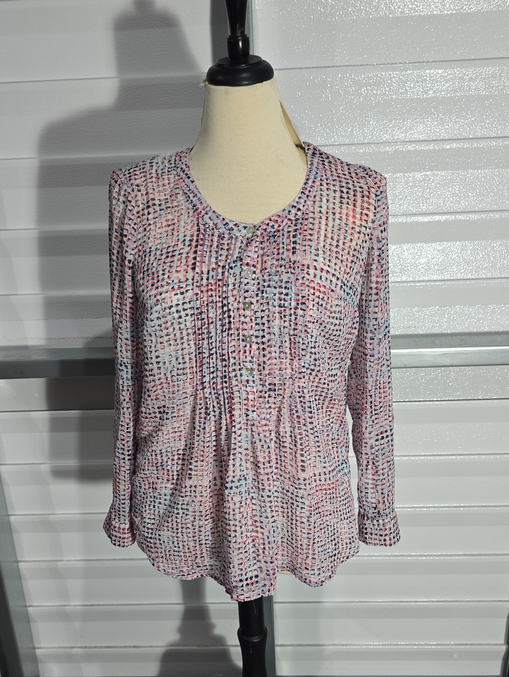 Motherhood Maternity Pink Multi-Dot Pintuck Blouse Size Small
